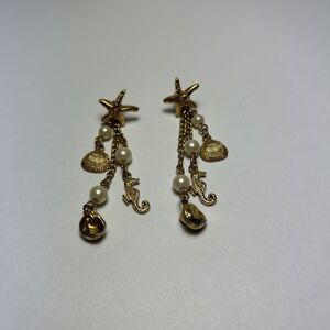Vintage Boho Nautical Starfish Seahorse Shell Dangle Charm Earrings